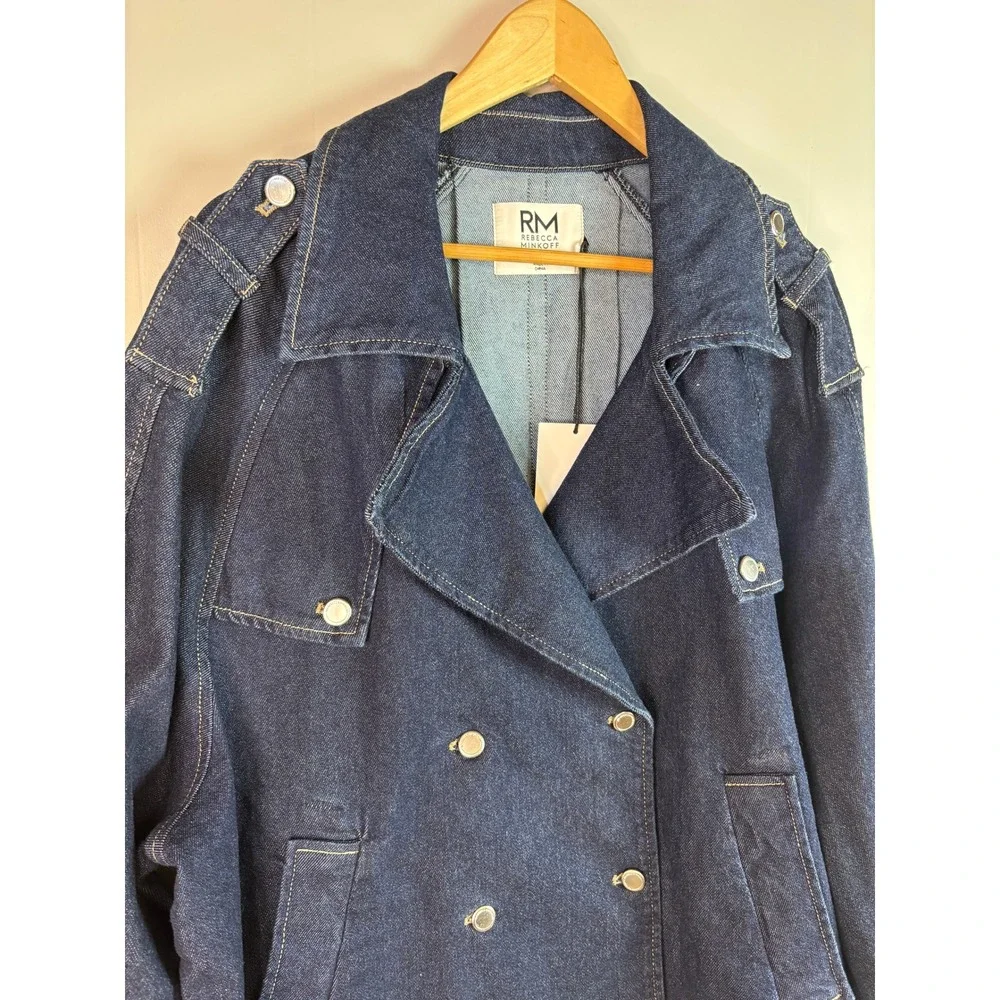 Rebecca Minkoff Denim Jacket XXL Dark Wash Blue Double Breasted Moto Women